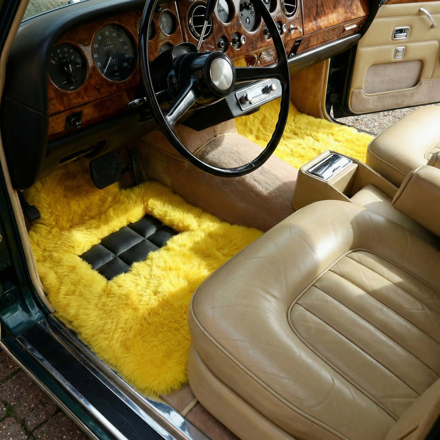 Tapis de voiture en peau de mouton jaune pour Rolls Royce