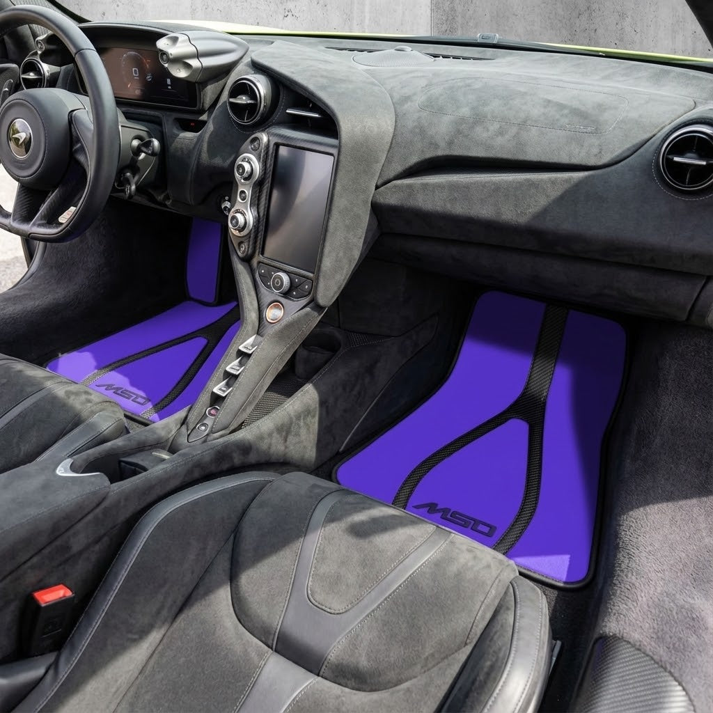 Black Floor Mats for McLaren 750S (2023-2025) with Orange Leather - AutoWin