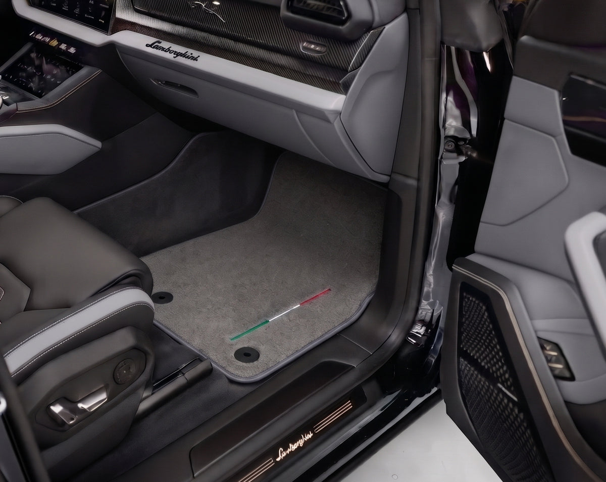 Black Leather Floor Mats For Lamborghini Urus S With Brown Nappa Leather