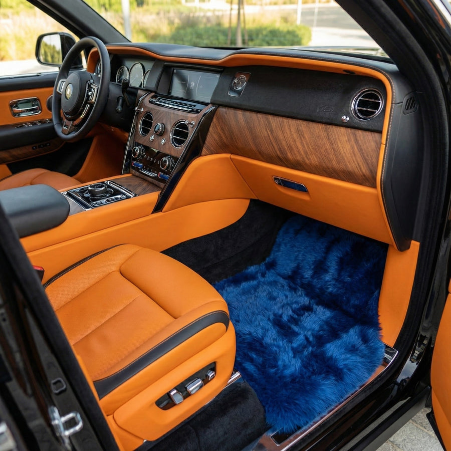 Marineblaue Schaffell Autofußmatten für Rolls Royce Cullinan RR31 (2018-2025) | ER56 Design