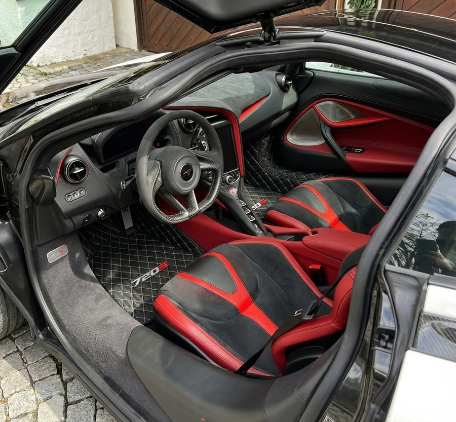 Tapis de voiture en cuir en fibre de carbone pour McLaren 720S