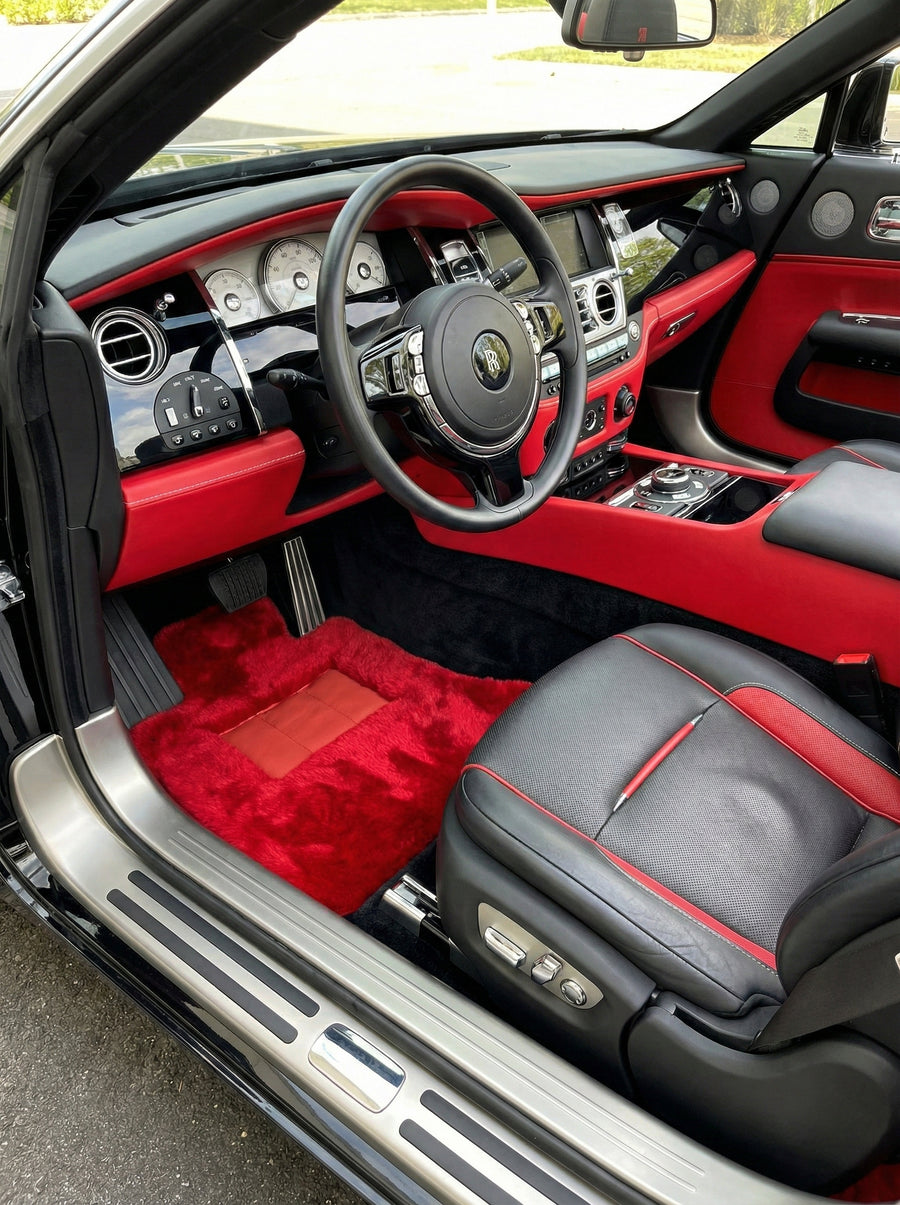 Rote Schaffell-Fußmatten für Rolls Royce Dawn Rr6 2016–2023 Er56 Designmarke