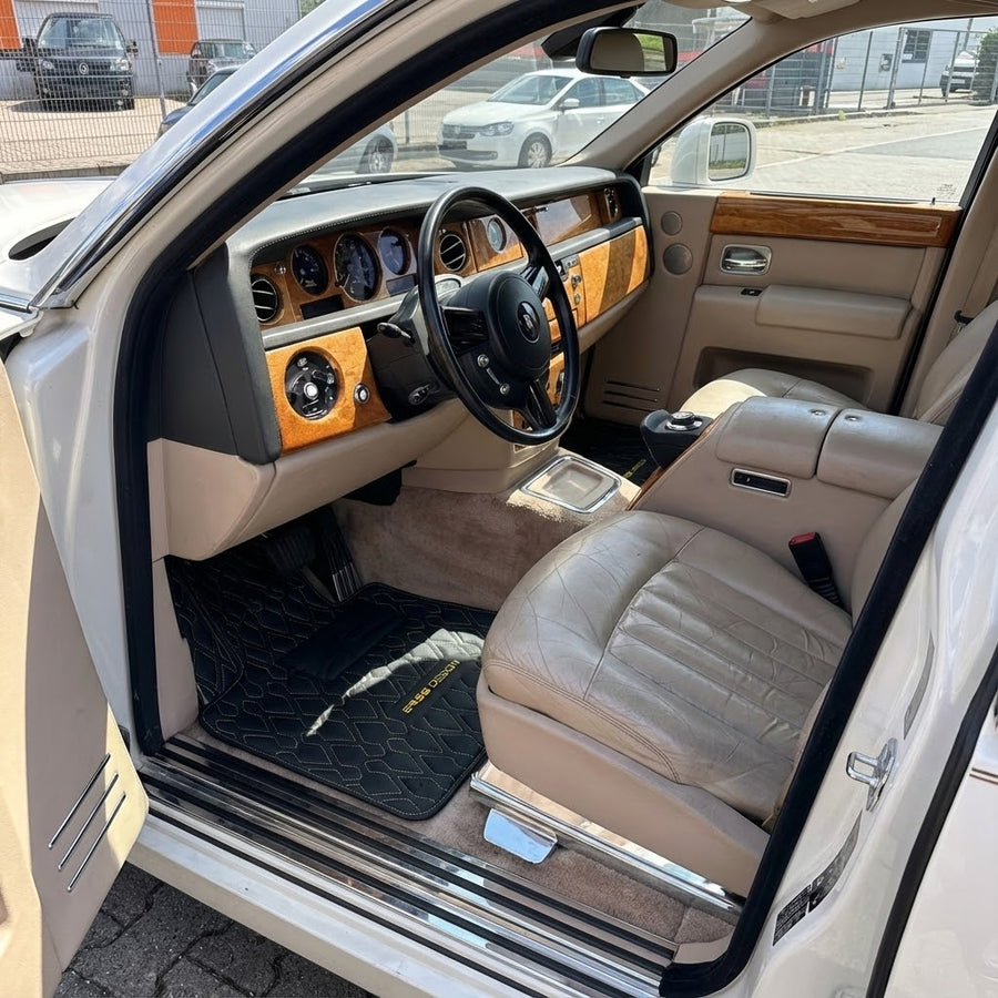 Schwarze Leder Autofußmatten für Rolls-Royce Phantom Drophead Coupe (2007-2016) ER56 Design