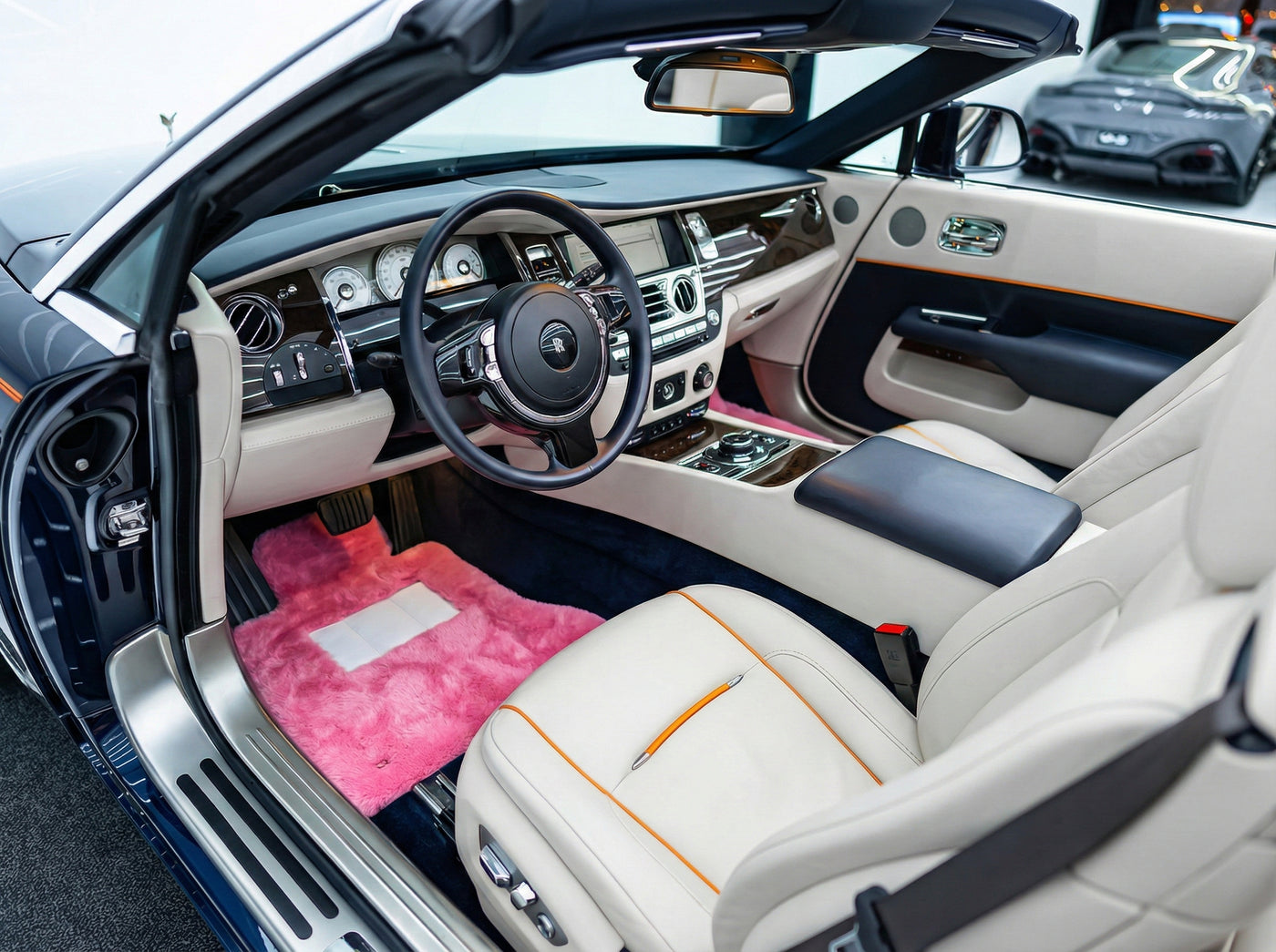 Rosa Schaffell-Fußmatten für Rolls Royce Dawn Rr6 2016–2023 Er56 Designmarke