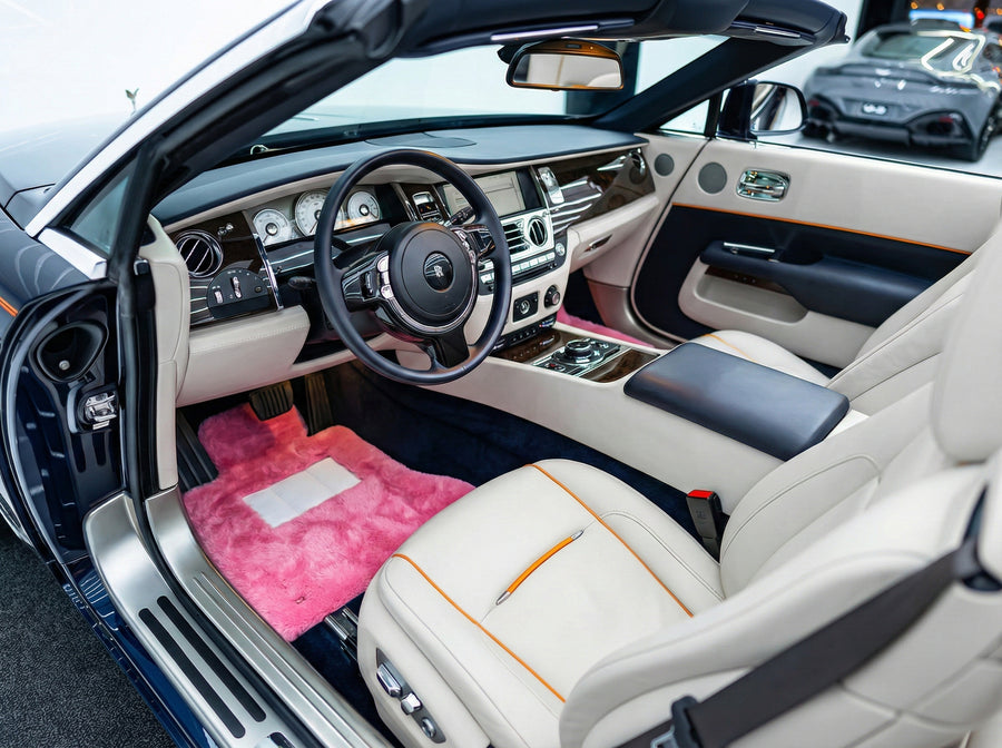 Rosa Schaffell-Fußmatten für Rolls Royce Dawn Rr6 2016–2023 Er56 Designmarke