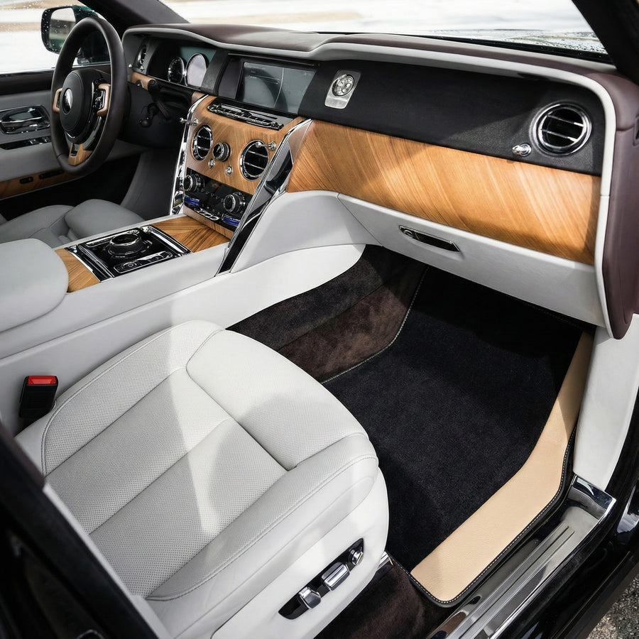 Tapis de voiture noirs sur mesure pour Rolls Royce Cullinan avec cuir beige