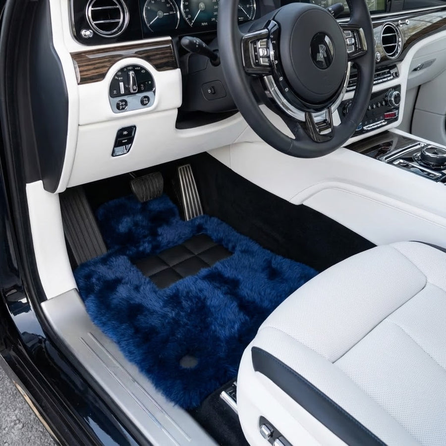 Tapis de voiture en peau de mouton bleu marine pour Rolls