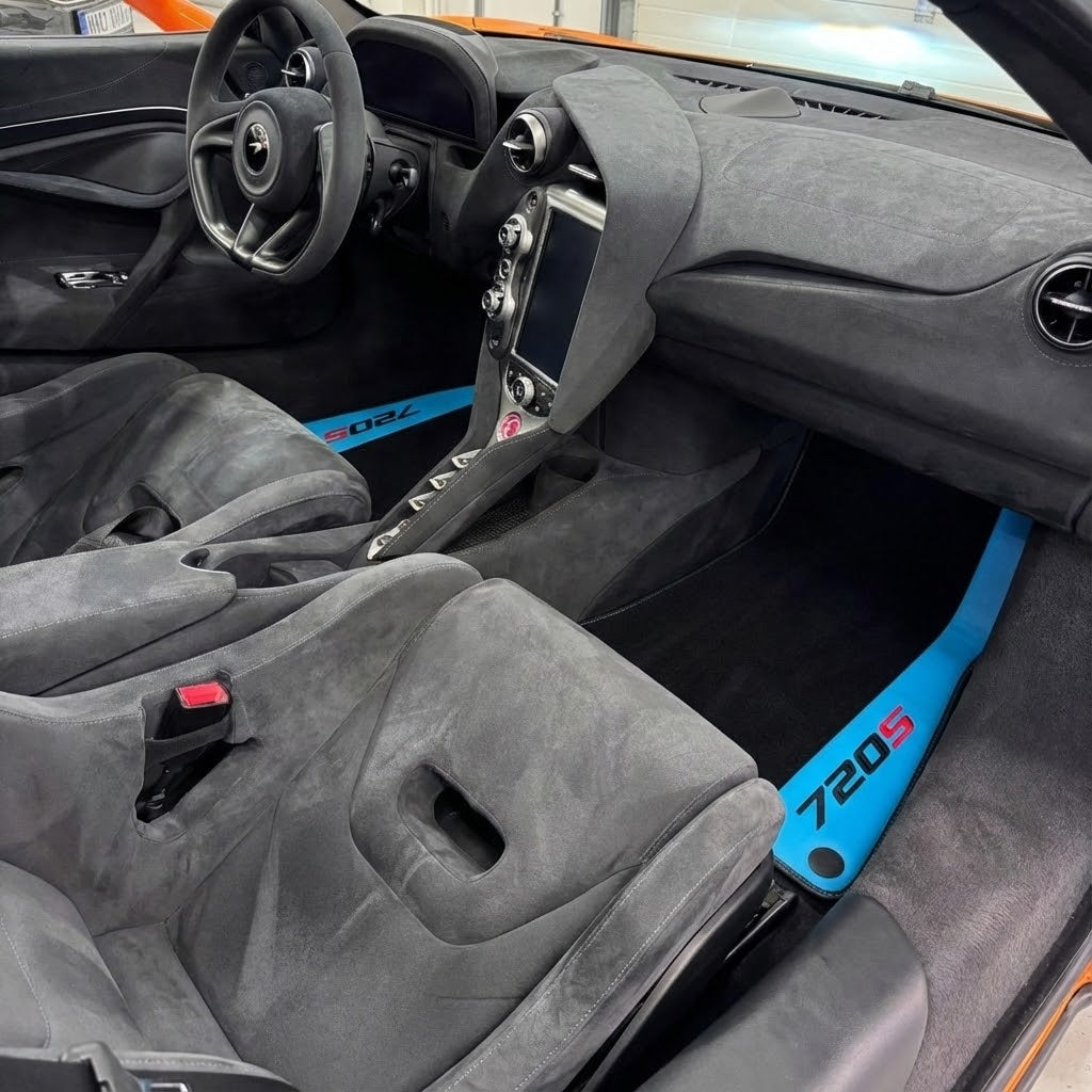 Black Floor Mats for McLaren 720S (2017-2021) with Blue Leather