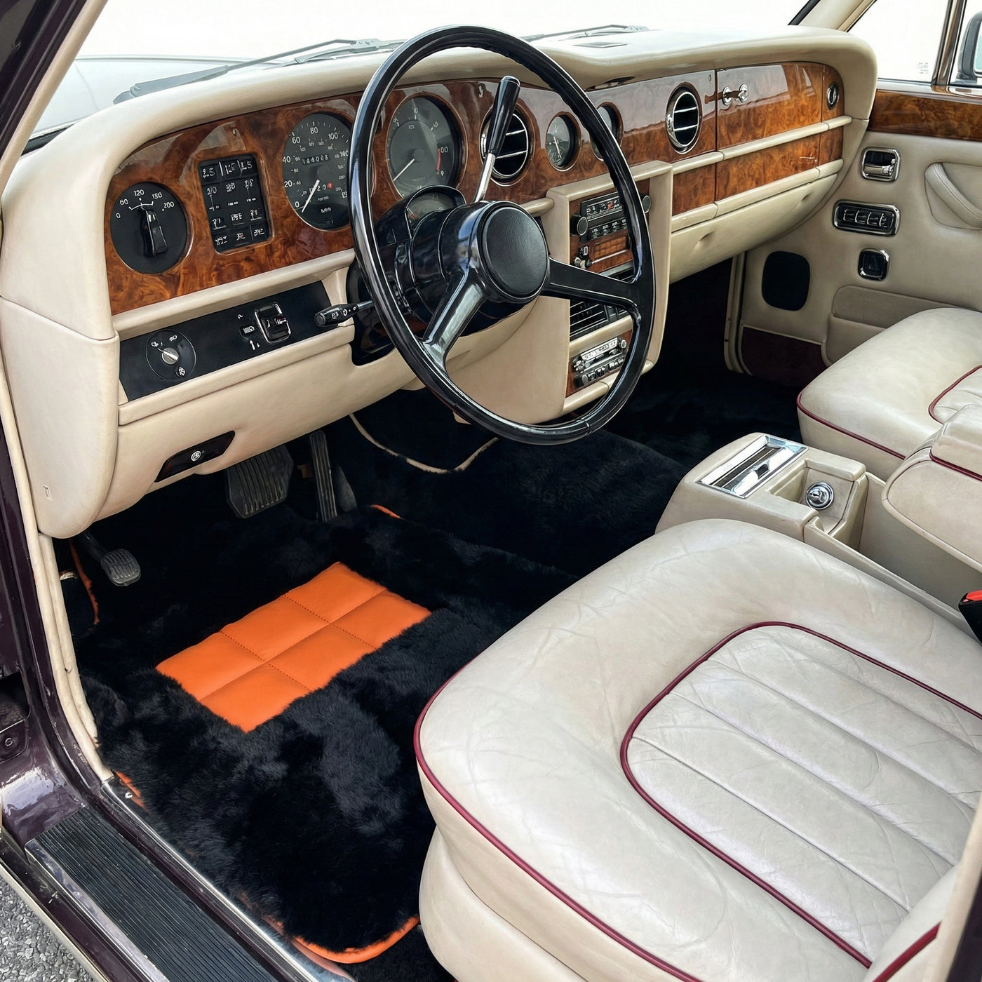 Tapis de voiture en peau de mouton noir pour Rolls-Royce