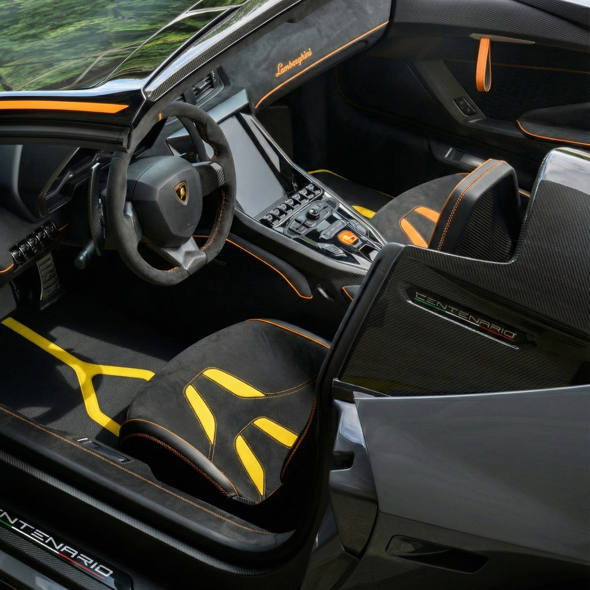 Customizable Floor Mats From Carpet with Leather A56 Pattern for Lamborghini Centenario (2016-2017)