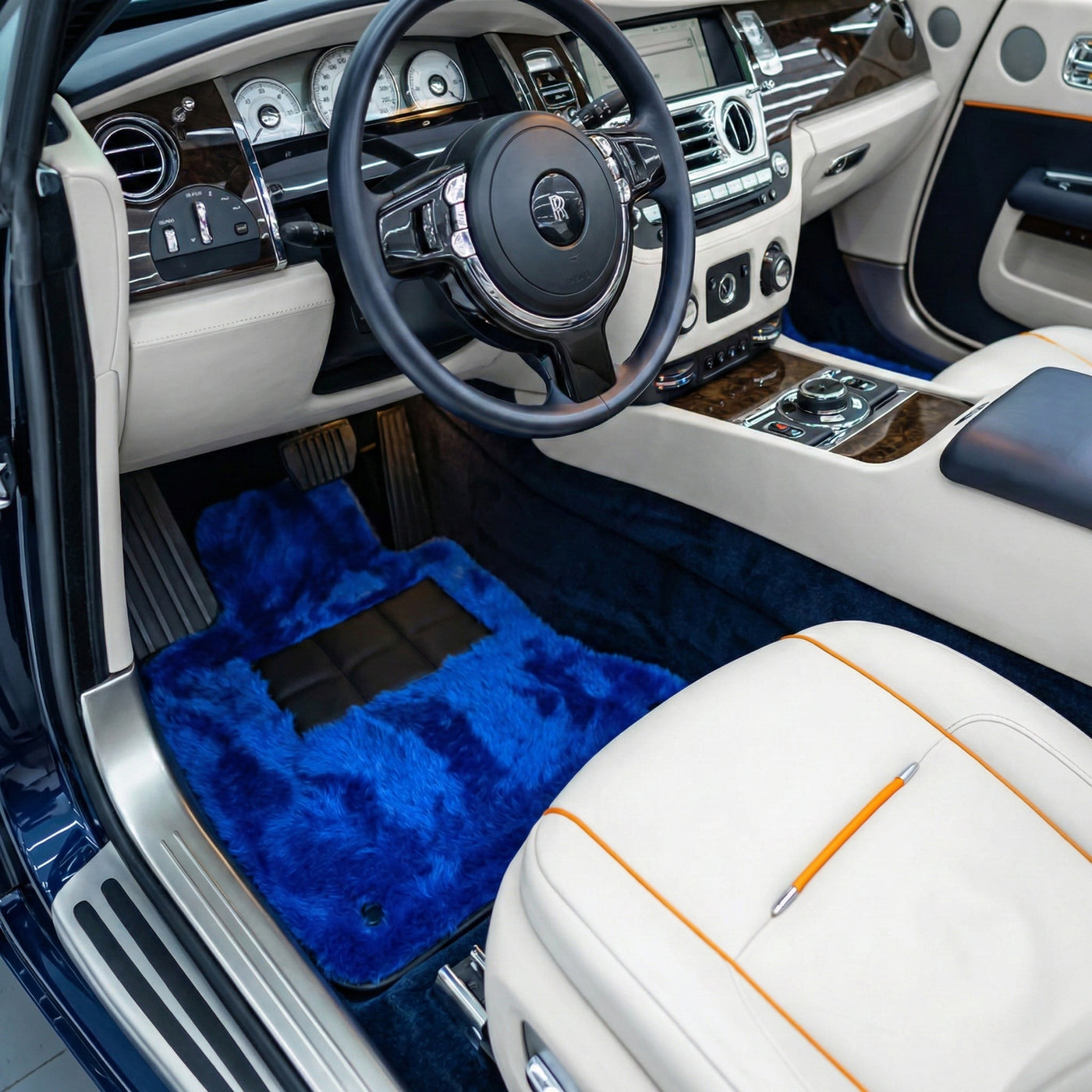 Blue Sheepskin Floor Mats for Rolls-Royce Dawn (2016-2023)