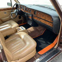 Maßgefertigte Fußmatten für Rolls Royce Shadow (1965-1977) mit orangefarbenem Leder