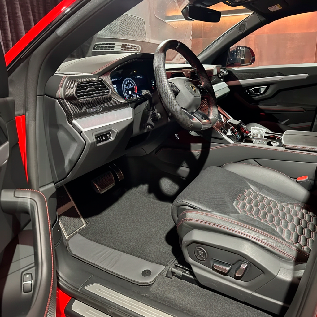 Tapis de voiture noirs personnalisables pour Lamborghini Urus en cuir gris foncé