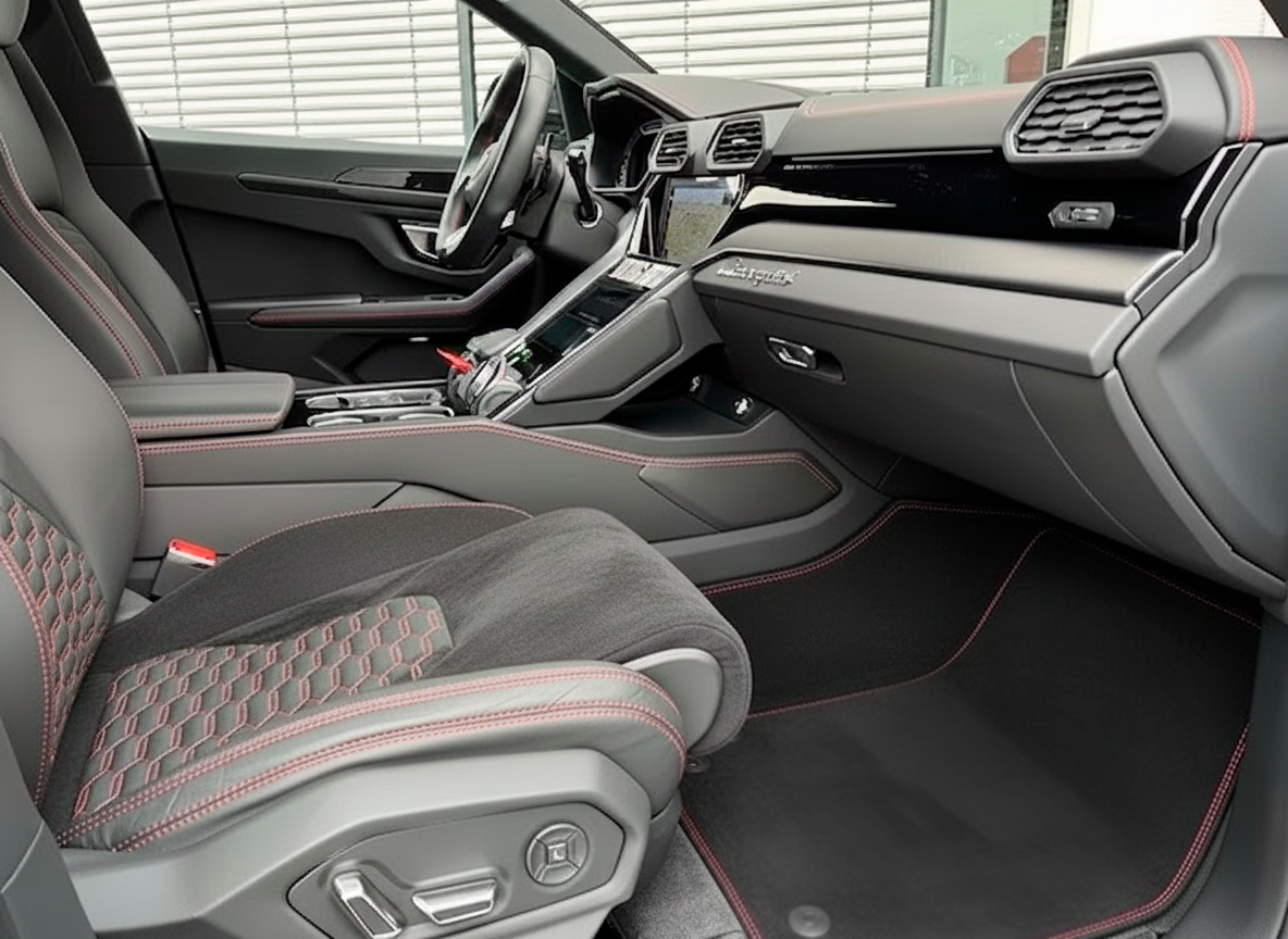Tapis de voiture personnalisables pour Lamborghini Urus en cuir Alcantara avec couture jaune