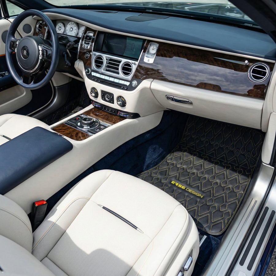 Schwarze Leder Autofußmatten für Rolls-Royce Dawn (2016-2023) ER56 Design