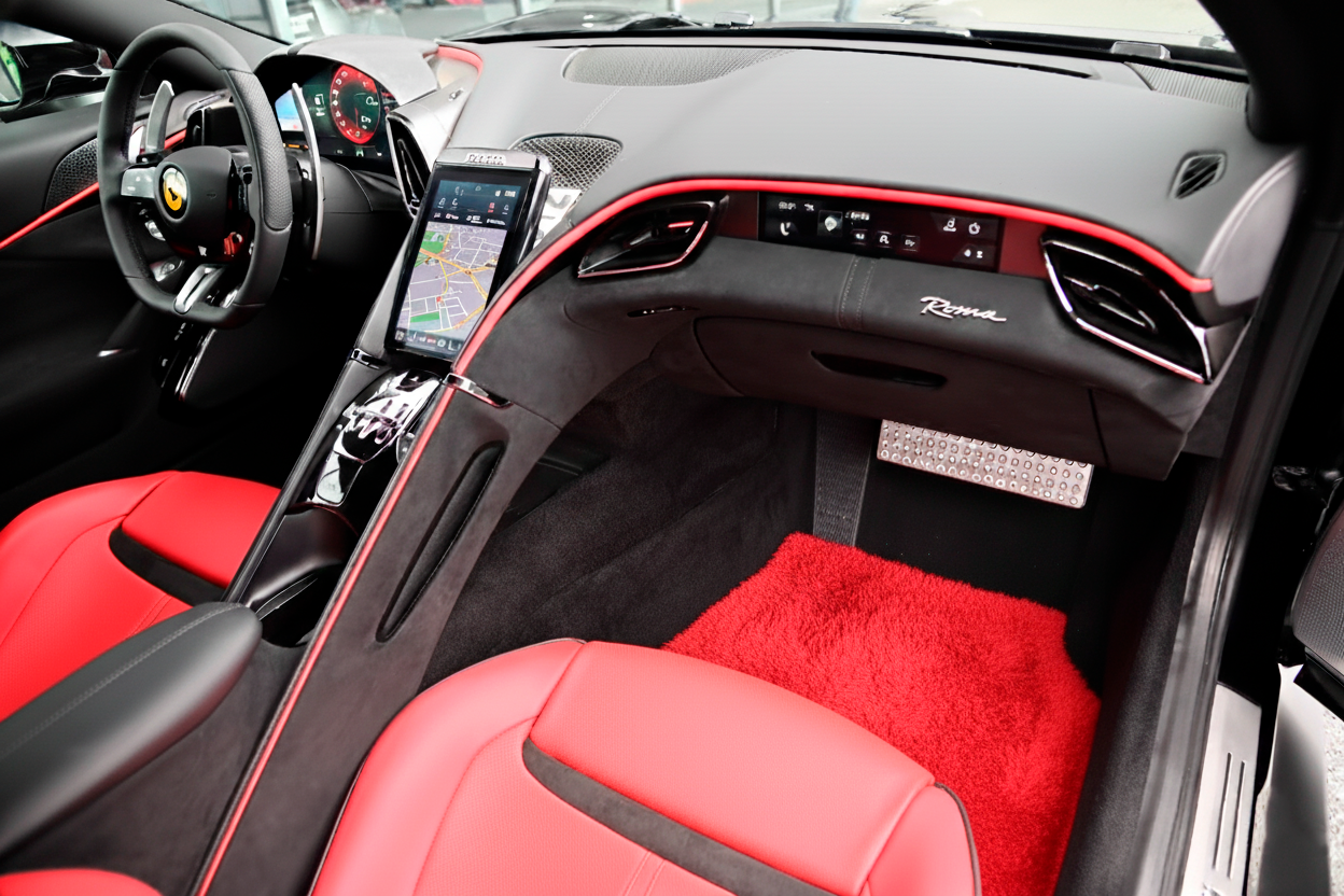 Red Sheepskin Floor Mats for Ferrari Roma (2021-2024)