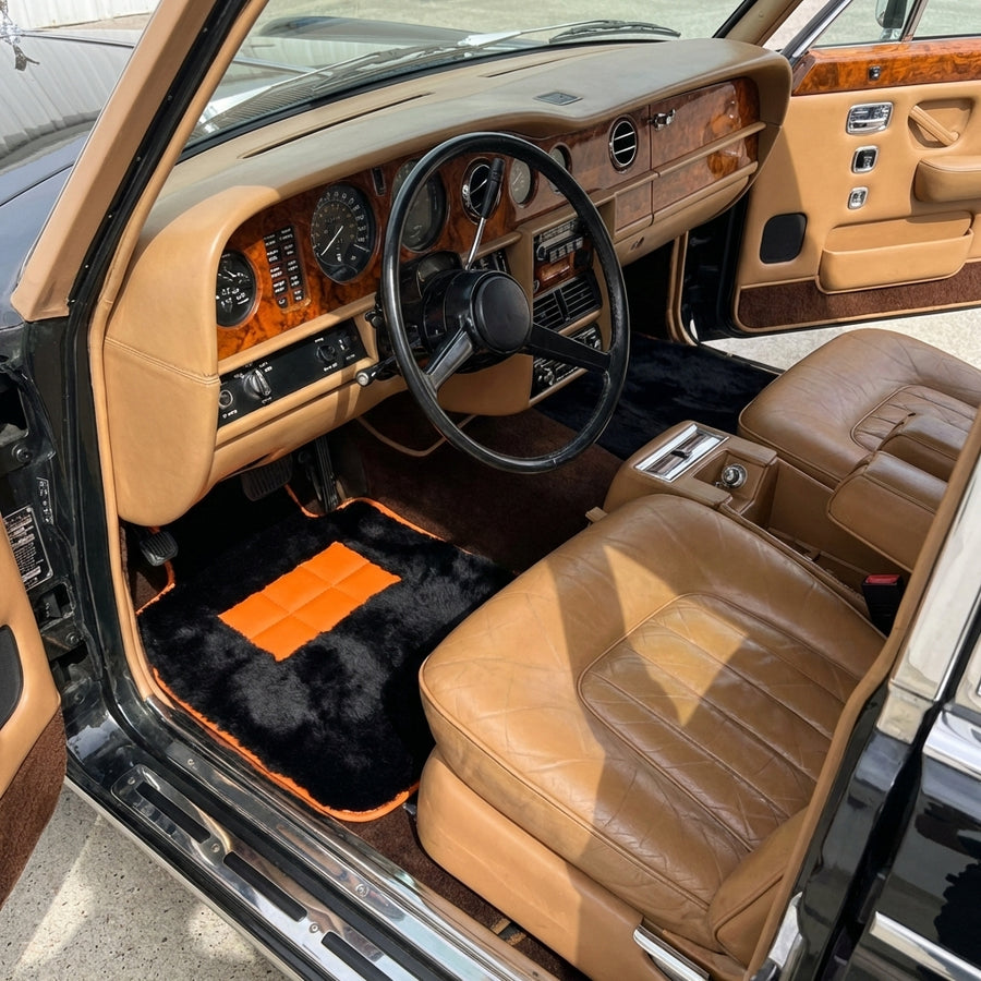 Tapis de voiture en peau de mouton noir pour Rolls-Royce