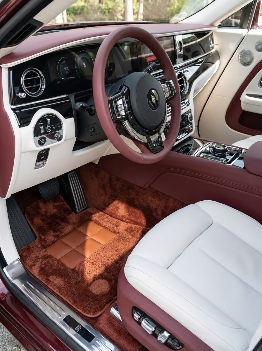 Braune Schaffell-Fußmatten für Rolls Royce Spectre (2023–2024), Marke Er56 Design