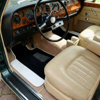 Tapis de voiture noirs pour Rolls Royce Shadow (1965-1977) avec cuir blanc | Bord blanc