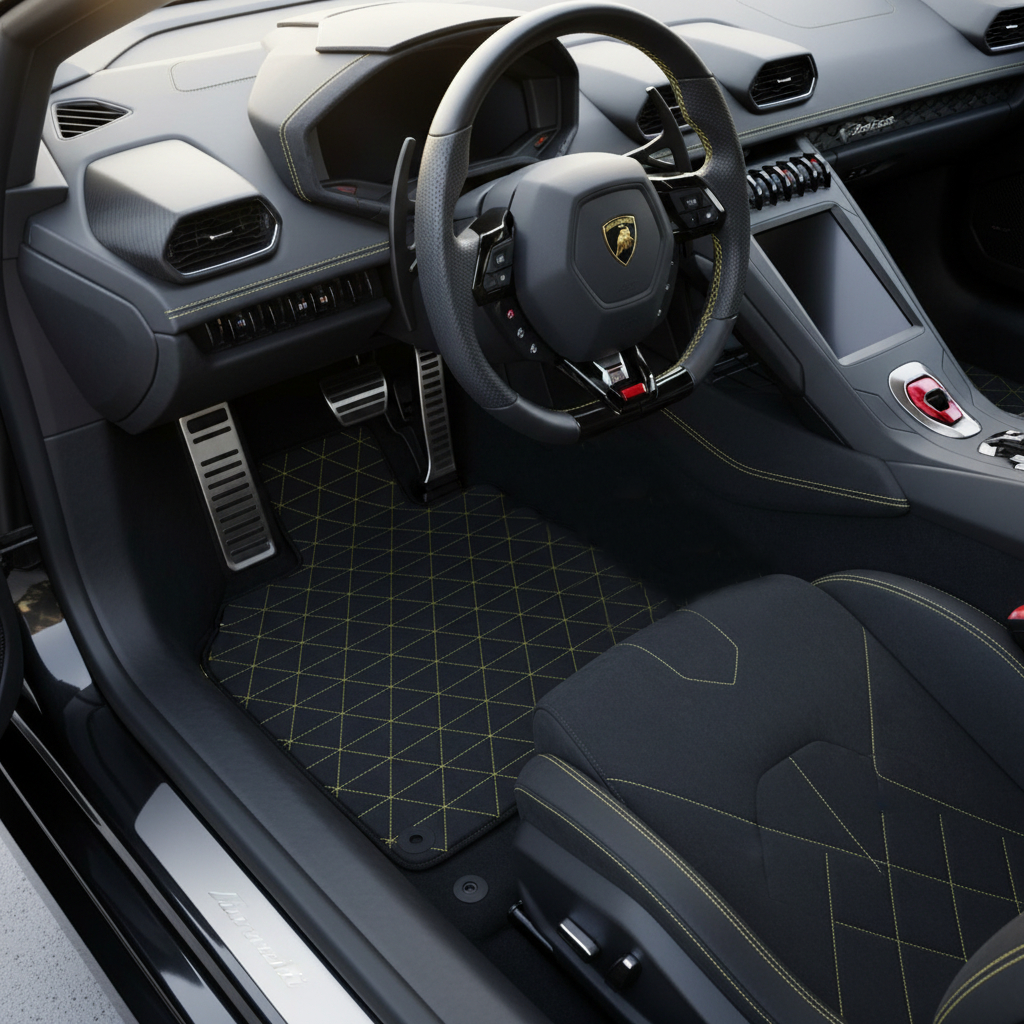 Anpassbare Lederfußmatten mit Raptor Hex-Muster für Lamborghini Huracan EVO (2019-2024) - AutoWin