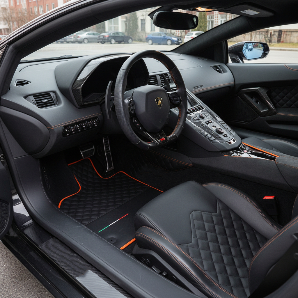 Anpassbare blaue Fußmatten für Lamborghini Aventador mit Alcantara-Leder - AutoWin.EU
