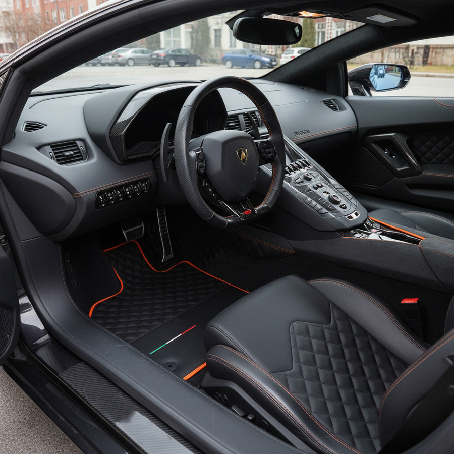 Tapis de voiture en cuir noir personnalisables pour