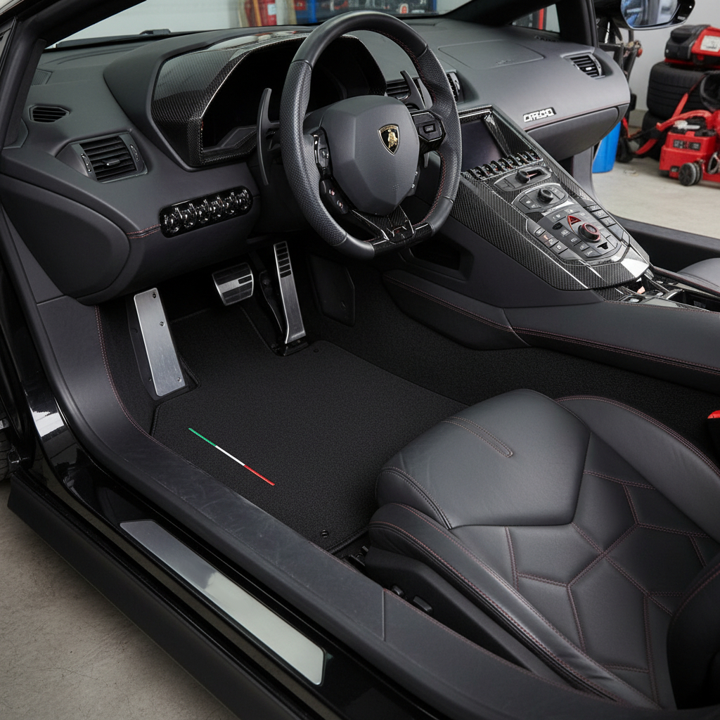 Interior look of floor mats for Lamborghini Aventador Sv Carpets