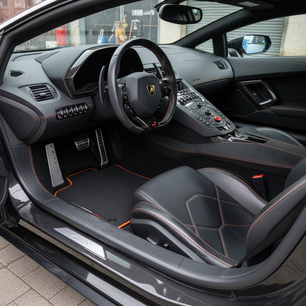 Customizable Floor Mats for Lamborghini Aventador | Orange Trim