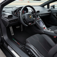 Tapis de voiture noirs sur mesure pour Lamborghini Huracan EVO 2019-2024 avec bordures en cuir carbone