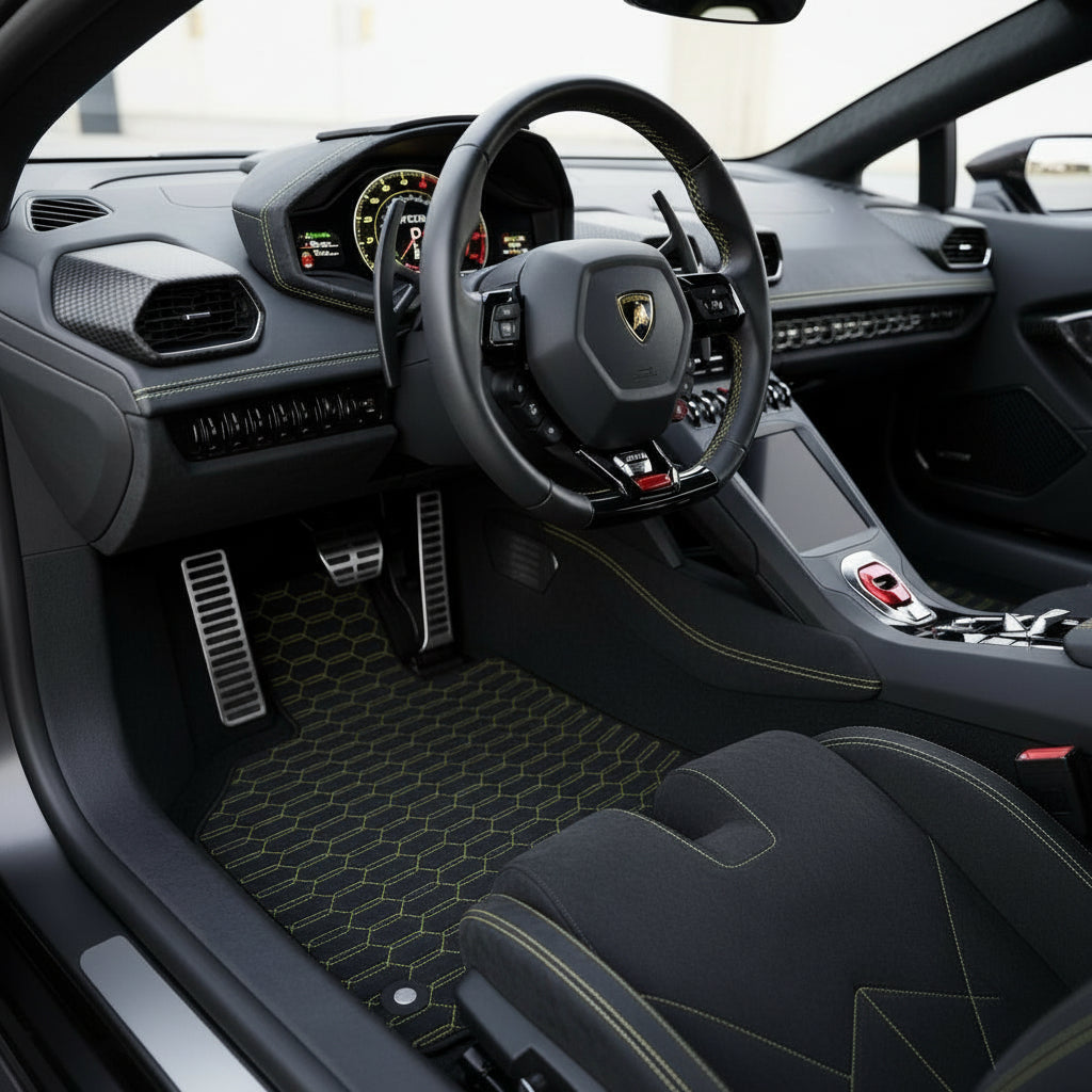 Customizable Floor Mats From Carpet with Leather for Lamborghini Huracan Sterrato (2023-2024) - AutoWin