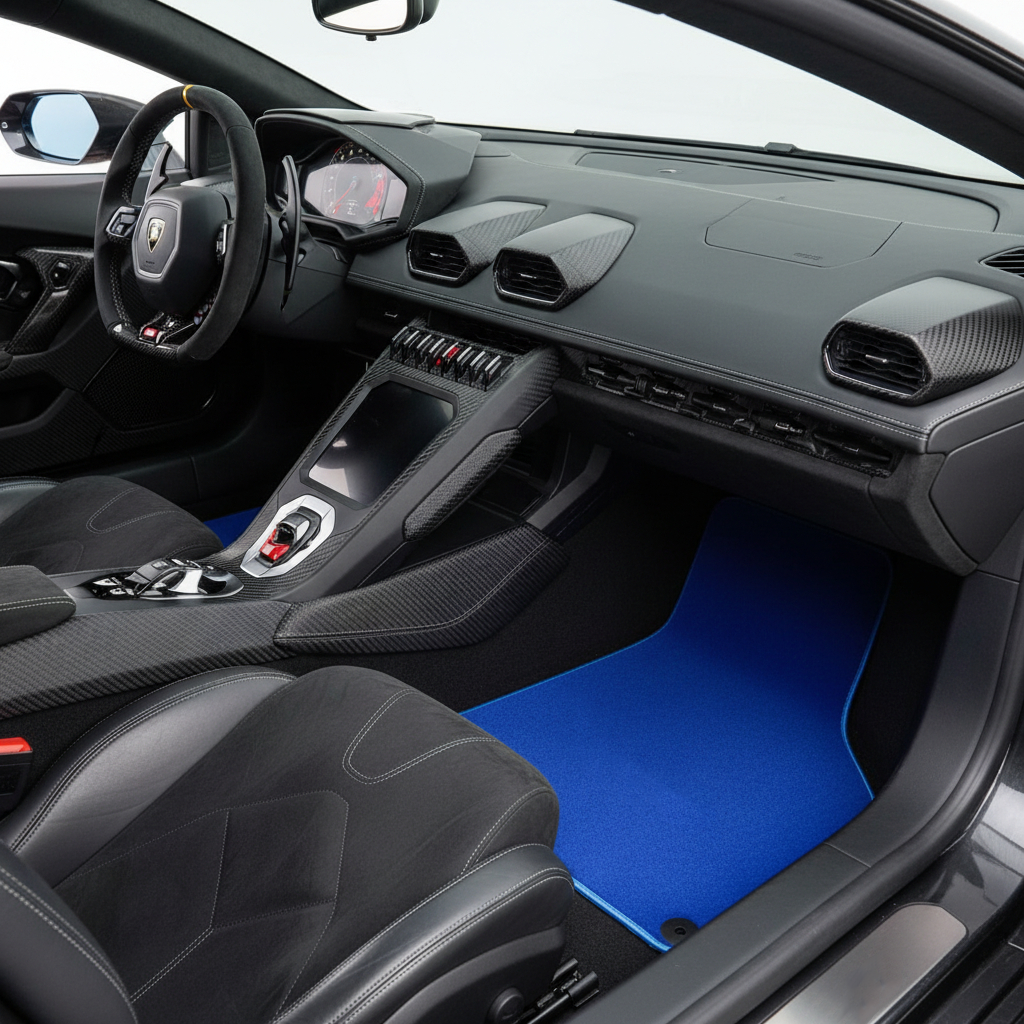 Customizable Leather Floor Mats with Symmetrical Hex Pattern for Lamborghini Huracan STO (2021-2024) - AutoWin