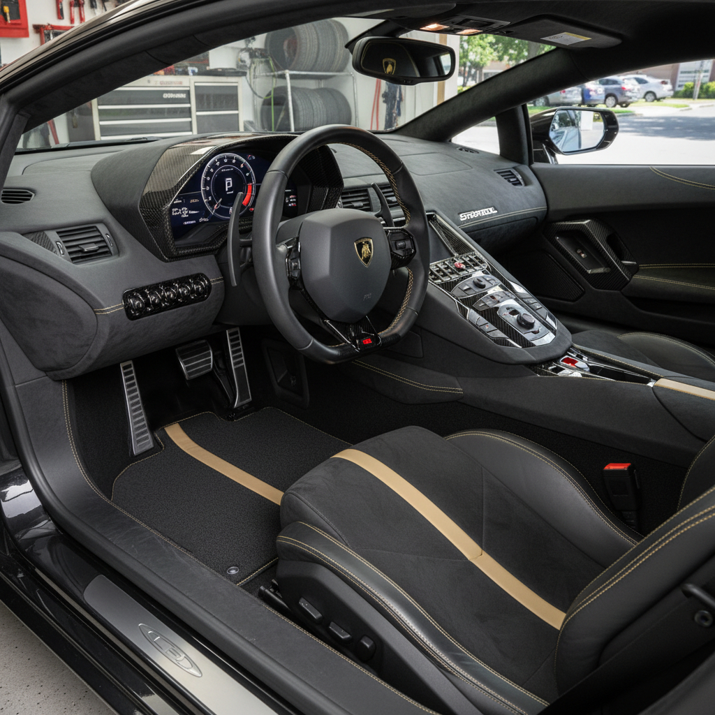 Anpassbare blaue Fußmatten für Lamborghini Aventador mit Alcantara-Leder - AutoWin.EU