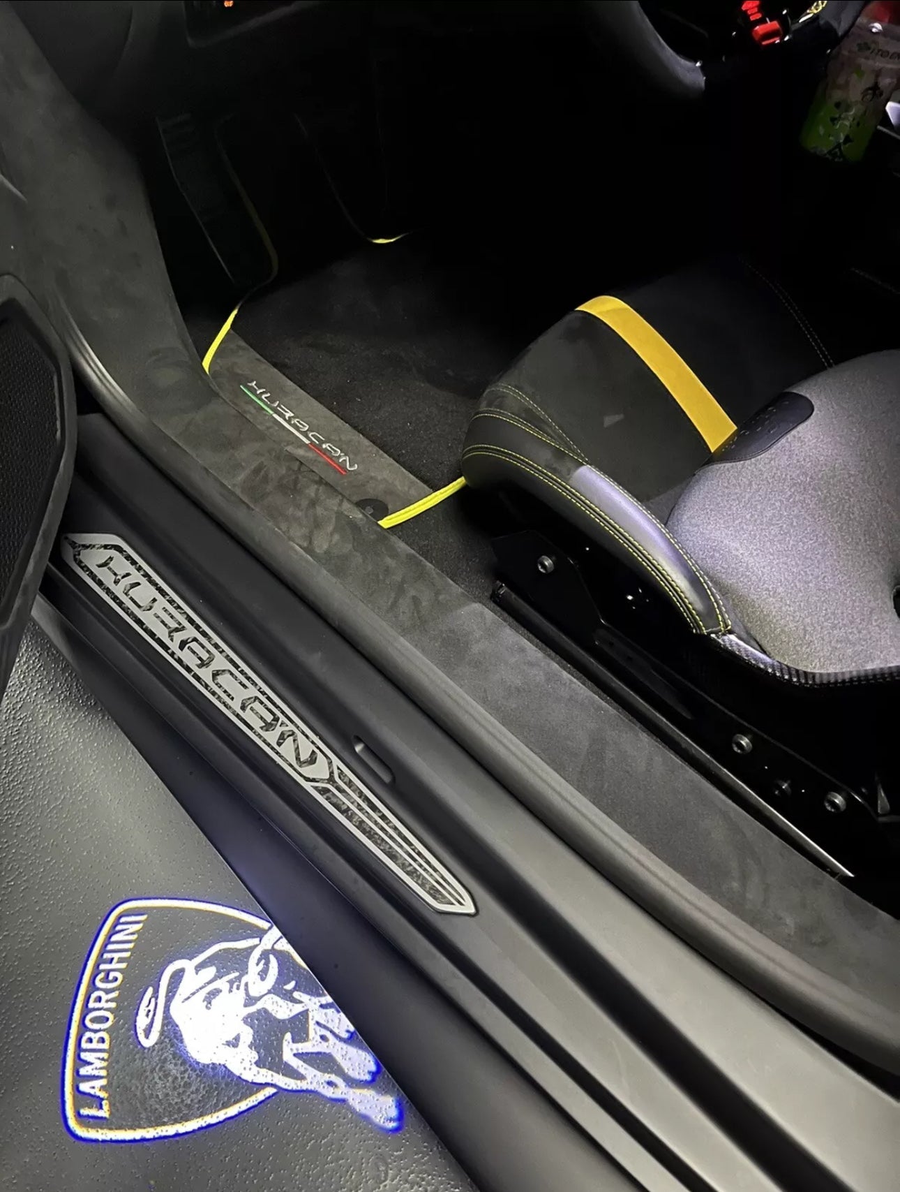Black Floor Mats for Lamborghini Huracan With Alcantara Leather Yellow Trim