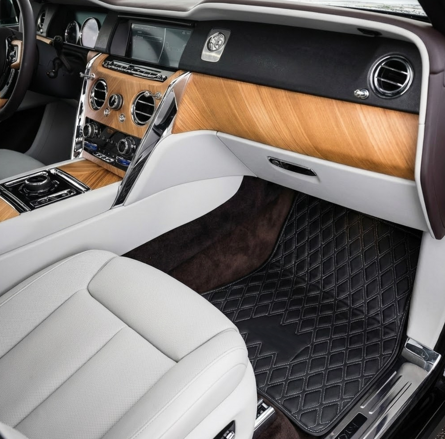 Tapis de voiture en cuir noir sur mesure pour Rolls Royce