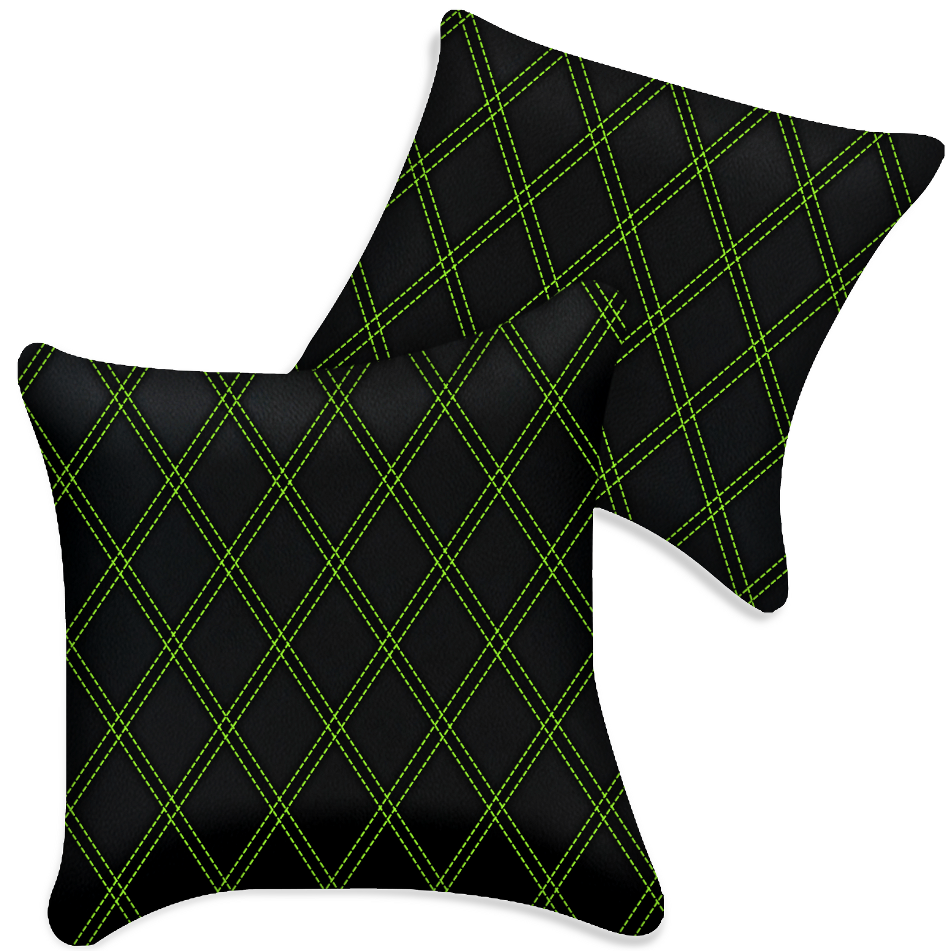 Customizable Black Leather Pillows Set of 2 for All Vehicles | Double Diamond Pattern