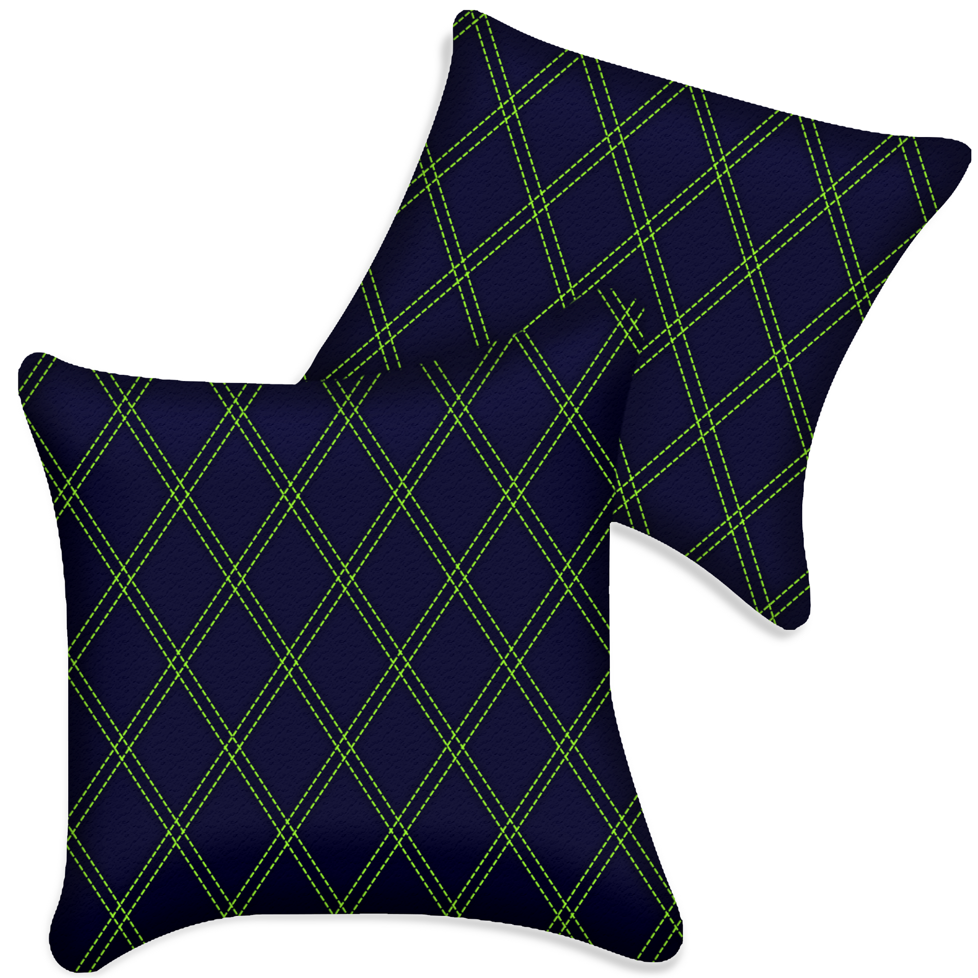 Customizable Dark Blue Leather Pillows Set of 2 for All Vehicles | Double Diamond Pattern