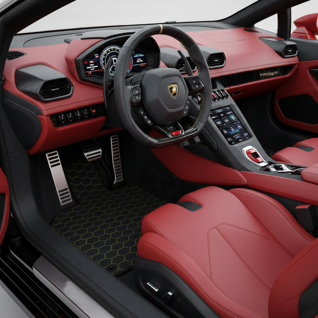Customizable Leather Floor Mats with Divario Pattern for Lamborghini Huracan Sterrato (2023-2024)