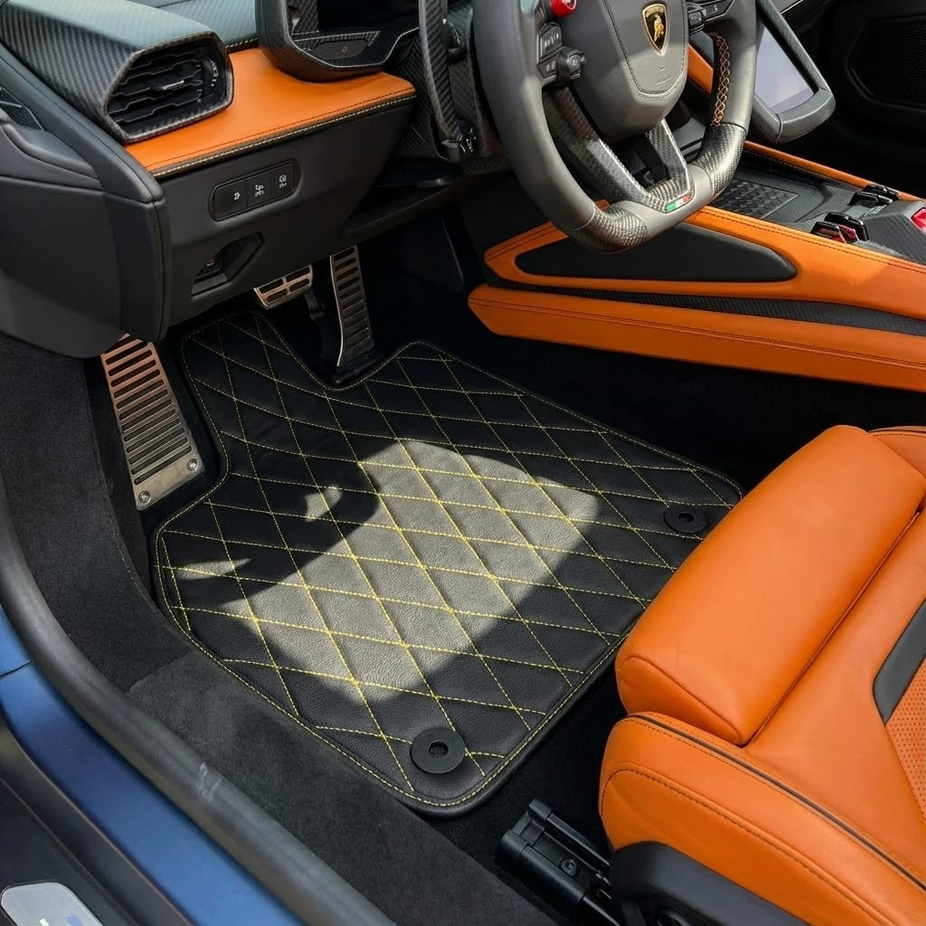 Customizable Leather Floor Mats with Single Diamond Pattern for Lamborghini Temerario (2025-2026)