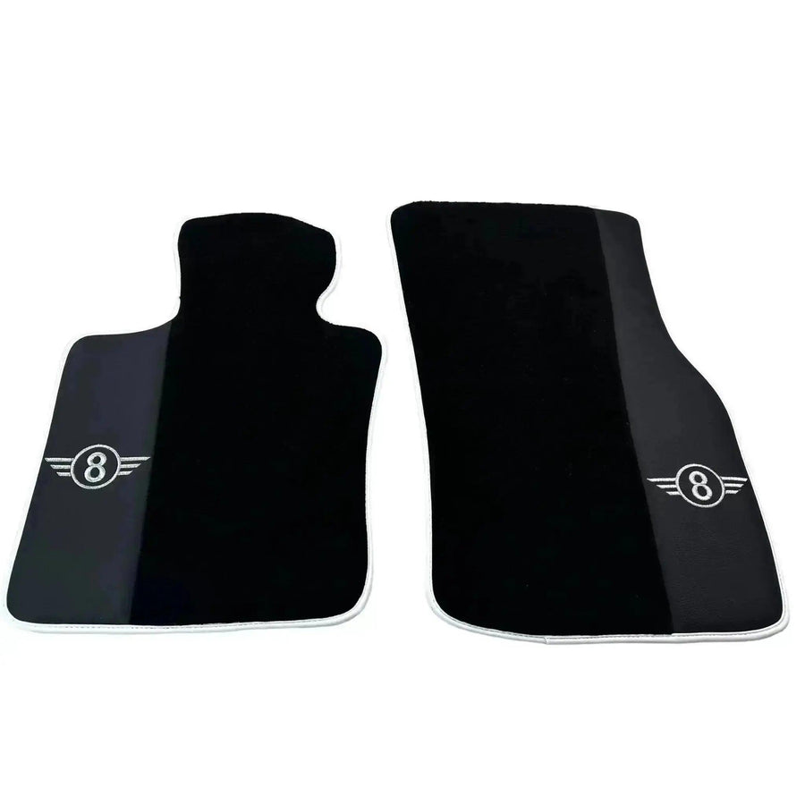 Black Floor Mats for Mini Cooper / One Electric (2020-2023) with Leather | White Trim - AutoWin