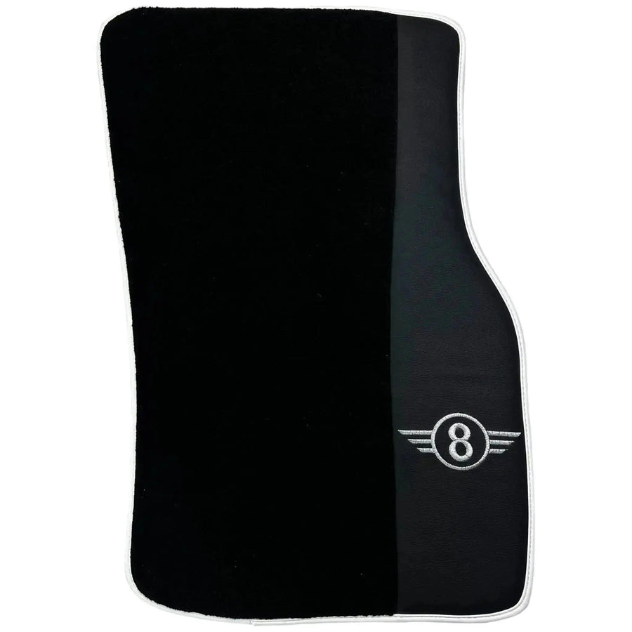 Black Floor Mats for Mini Cooper / One Electric (2020-2023) with Leather | White Trim - AutoWin