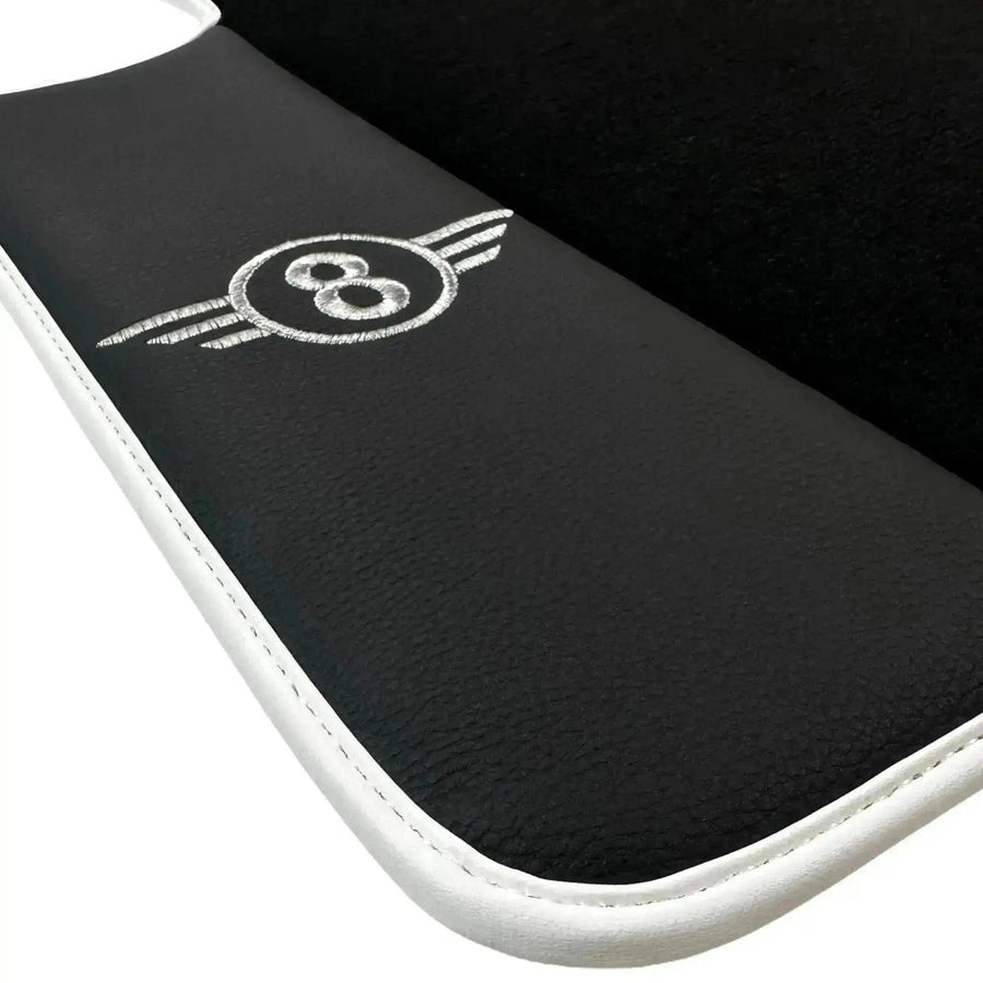 Black Floor Mats for Mini Cooper / One Electric (2020-2023) with Leather | White Trim - AutoWin
