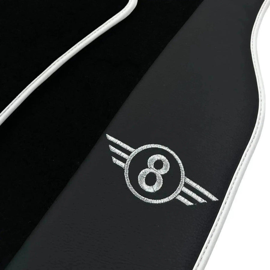 Black Floor Mats for Mini Cooper / One Electric (2020-2023) with Leather | White Trim - AutoWin