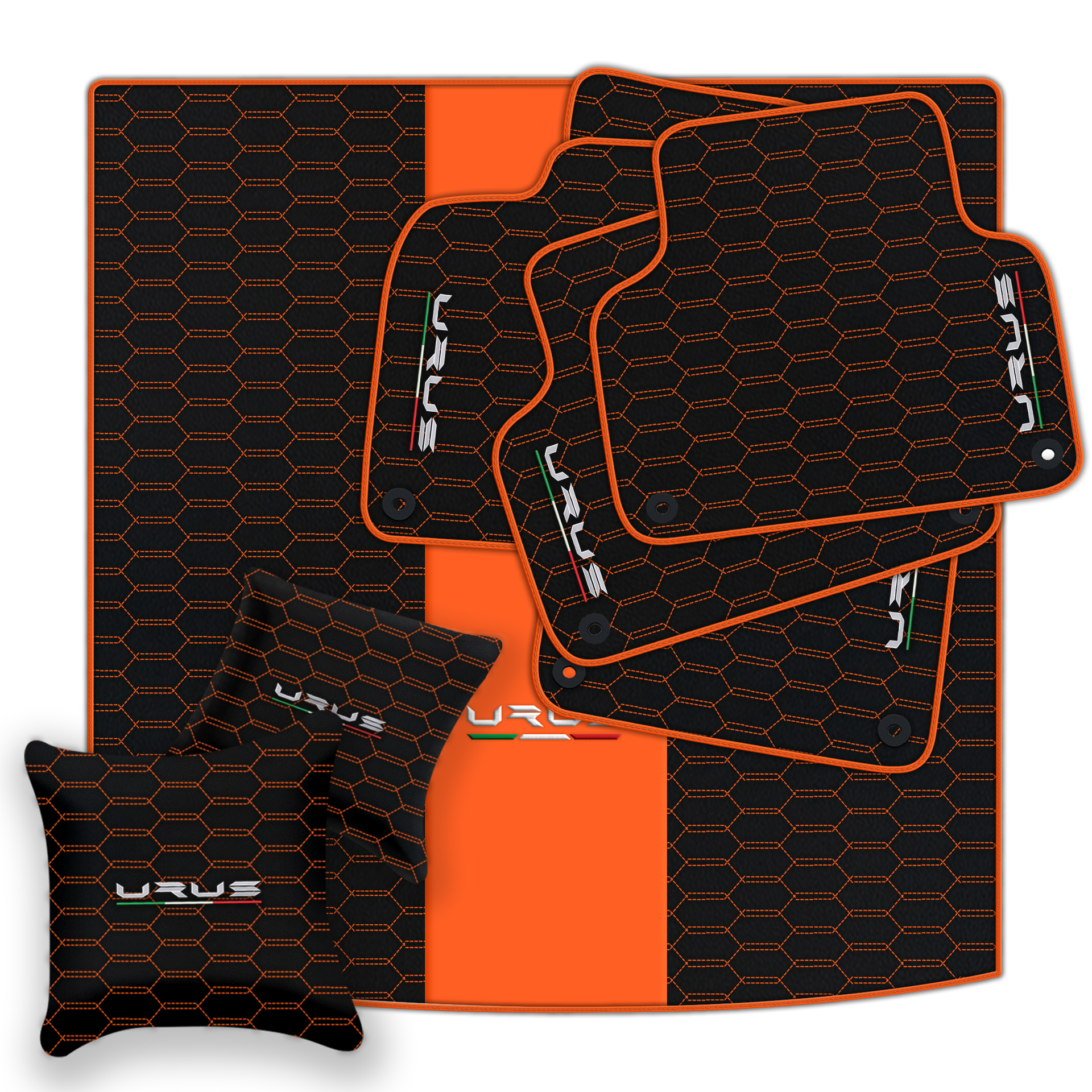 Tapis de voiture beige pour Lamborghini Urus Performante en cuir carboné - AutoWin.EU