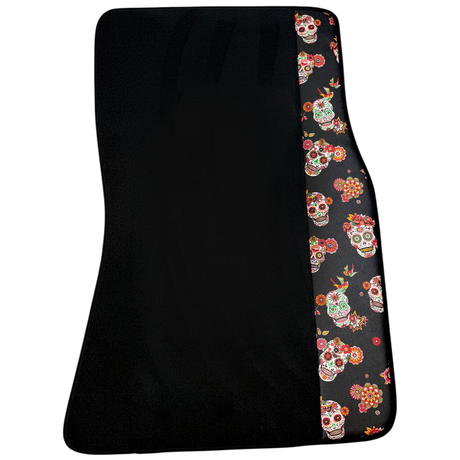 Black Car Floor Mats for Rolls-Royce Cullinan (2018-2025) with Black Floral Skull Design