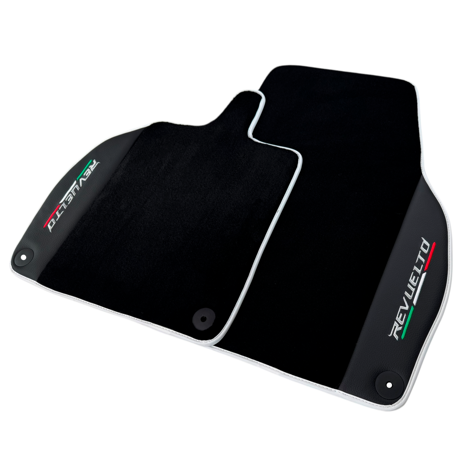 Black Floor Mats with Leather for Lamborghini Revuelto (2024-2025) | White Trim