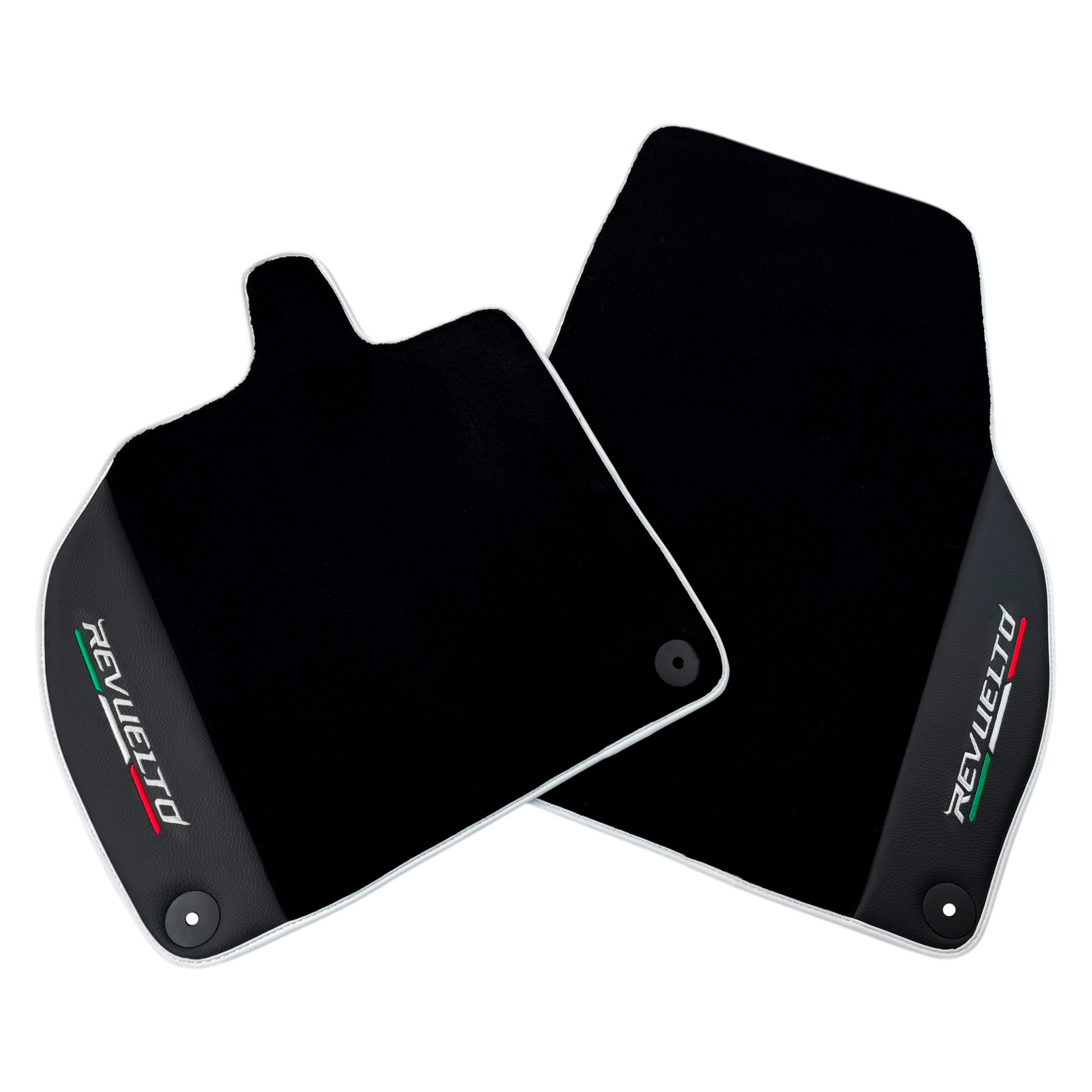 Black Floor Mats with Leather for Lamborghini Revuelto (2024-2025) | White Trim