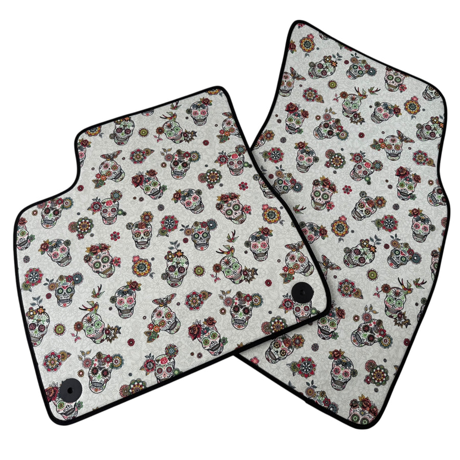 White Floral Skull Design Car Floor Mats for Lamborghini Urus (2018-2026)