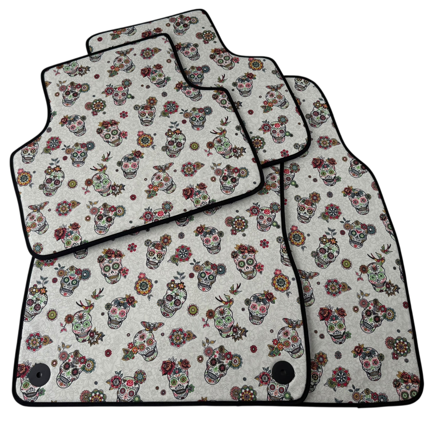 White Floral Skull Design Car Floor Mats for Lamborghini Urus (2018-2026)