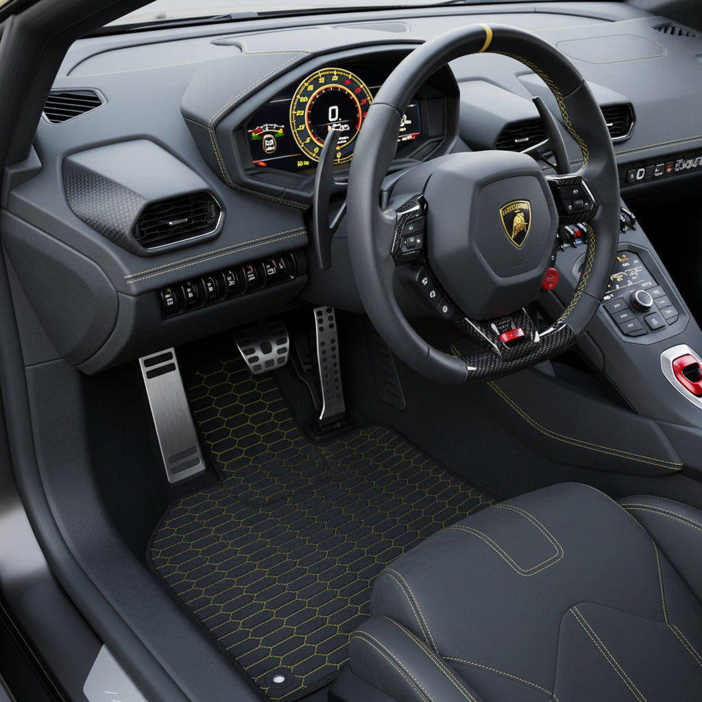Customizable Leather Floor Mats with Hex Pattern for Lamborghini Huracan Perfomante (2017-2019) - AutoWin
