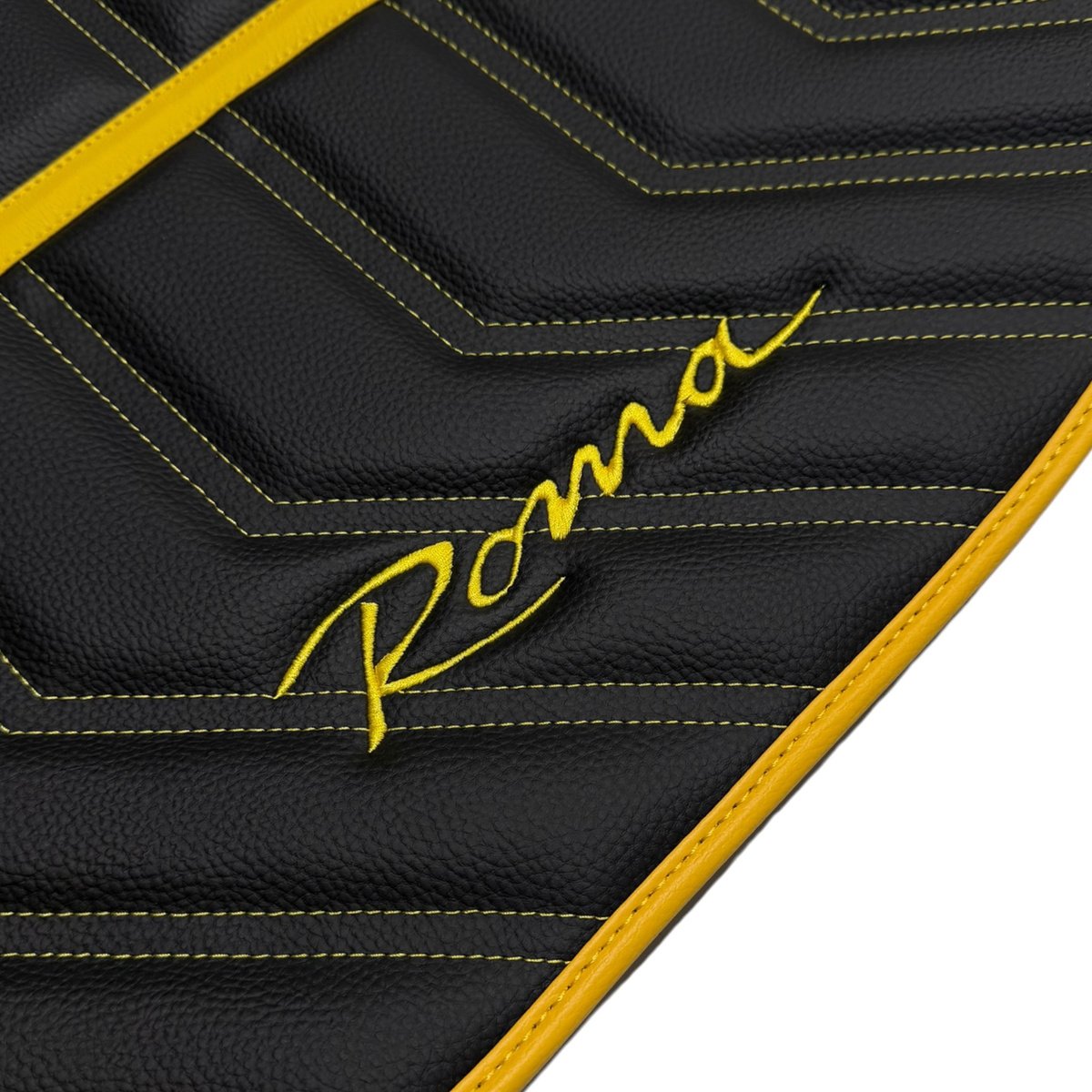 Black Leather Floor Mats for Ferrari Roma (2021-2024) Yellow Sewing
